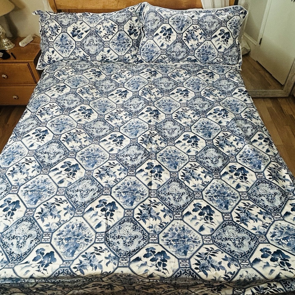Ralph Lauren Palm Harbor King Duvet Cover 2 Shams Blue White 3 Pc Bedding Set
